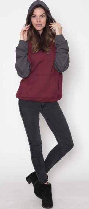 UFL-1041 MARROON CHARC LADY FRONT FUL HOODIE
